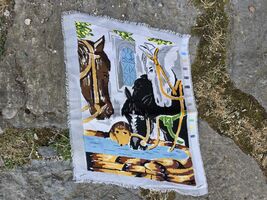 Gobelin needlepoint, tapestry of farm horses, petit point finished needl... - $25.00