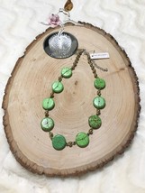 GREEN JASPER &amp; PEARL BEAD NECKLACE SEMI PRECIOUS STONE - $17.77