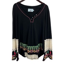 Judith March Black Boho Top Large Tassels Crochet Bell Sleeve - $37.64