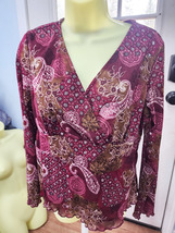 red white and brown floral womens tops size LG long sleeves vintage wome... - £5.53 GBP