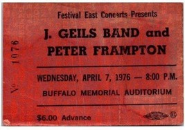 Vintage J.Geils Bande Peter Frampton Ticket Stub Avril 7 1976 Buffalo Ne... - $43.55