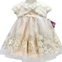 Blueberi Boulevard Child&#39;s 2-PC Dress Size 12M Blush Gold Embroider Flowers NWT - £31.03 GBP