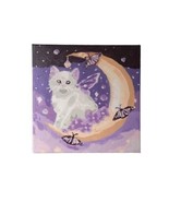 Handpainted Art Cat  On Moon Canvas  Genuine Authentic Art Painting - $140.25