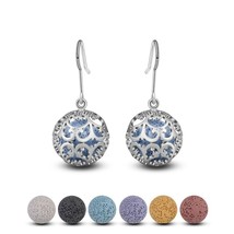 EUDORA 12mm Copper Celtics Flower Fashion Drop Earring with Lava Stone Ball Arom - £18.48 GBP