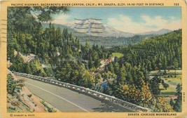 Linen Postcard CA N219  Pacific Hwy Sacramento River Cyn Mt Shasta Military 1945 - $5.94