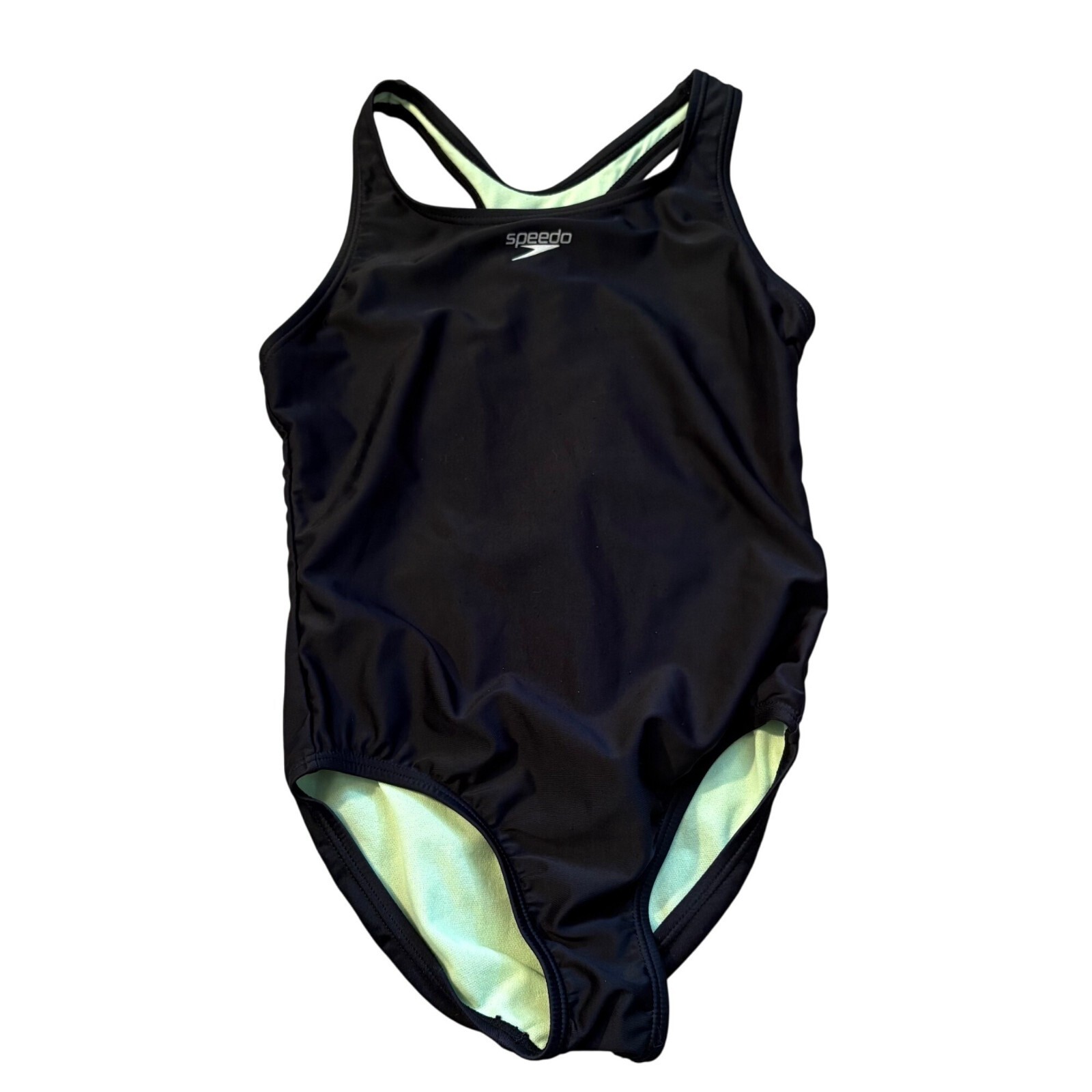 Speedo Girls Black One-Piece Swimsuit With Green Lining Size 10 - $11.52
