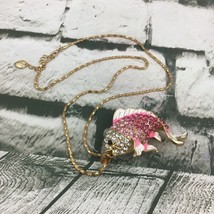 Betsey Johnson Pink Rhinestone Lovely Carp Fish Pendant Chain Necklace - £9.52 GBP