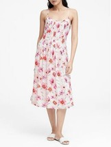 Banana Republic Pintuck White Pink Floral Spaghetti Straps Cross Midi Dress 4 - £52.82 GBP