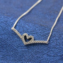 Valentine Release 925 Sterling Silver Sparkling Heart Wishbone Collier Necklace - £18.86 GBP