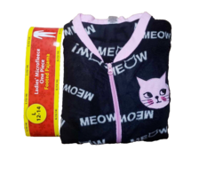 Women&#39;s Cat Meow Footed One Piece Fleece Pajamas PJs Black Pink Large NE... - $29.29
