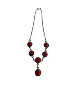 Vintage 925 Sterling Silver Red Cabochon Necklace Statement Drop Dangle - $37.80