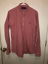 NEW Ralph Lauren Mens Medium Custom Fit Red &amp; White Gingham Button Down ... - $14.84