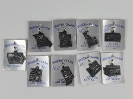 Vintage Lot of 9 Silver Antiqued State Map Travel Souvenir Charms NEW - £62.27 GBP