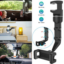360 Rotation Adjustable Cell Phone Holder Car Rearview Mirror Mount Universal - £15.41 GBP