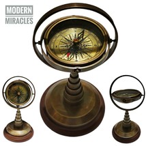 Brass Gimbal Compass On Stand nautical vintage home decor gift Fully Wor... - £35.13 GBP