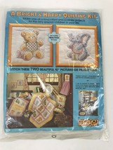 Vintage Cross Stitch Kit Quilted Pillow Nursery Elephant Bear Finished Paragon  - $10.00