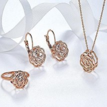 Rose Is A Rose Set Of Ring,Earrings and Pendant With Chain In 18kt Rose ... - $58.78