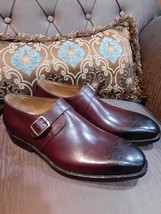 Handmade Men&#39;s Brown Leather Brogue Toe Single Monk Oxford Formal Dress ... - £101.19 GBP+