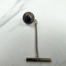 Vintage Silver Tone and Blue Stone Round Lapel Tie Tack Pin - £5.51 GBP
