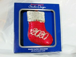 Christmas Ornament Stocking w 2020 on Red &amp; Silver 3&quot; by 2&quot; - £9.43 GBP