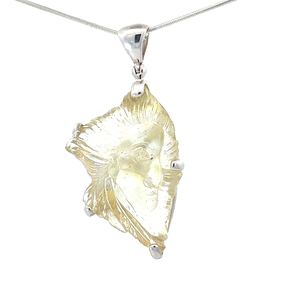 Stones Desire Carved Libyan Desert Tektite Pendant Necklace (22") Yellow Item image 2