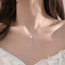 CIAXY Silver Color inlaid zircon Necklaces for women Romantic cherry blossom Pen - £12.80 GBP