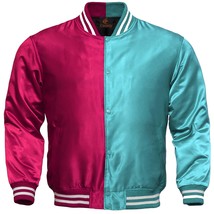 Baseball Letterman College Varsity Bomber Sports Jacket Hot Pink Turquoise Satin - £53.49 GBP