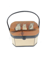 Vtg 70s Mid Century Modern MCM Wood Leather Handle Owl Vanity Case Makeu... - $2,738.47 MXN