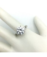 ROUND CUT rhinestone sterling silver solitaire ring - size 8 baguette ac... - £19.81 GBP