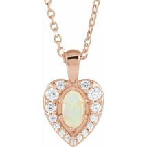 14k Rose Gold White Opal and Diamond Halo Style Necklace - £696.79 GBP