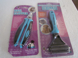 Vets Pride USA Pet Dog Cat Grooming Shedding Brush & Clipper Combo - Blue - £15.68 GBP