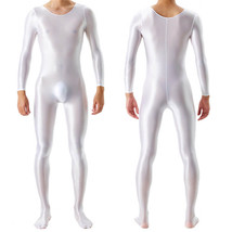 Mens Long Sleeve Bodysuit Shiny Glossy Romper Lingerie Wet Look Jumpsuit Catsuit - £15.99 GBP