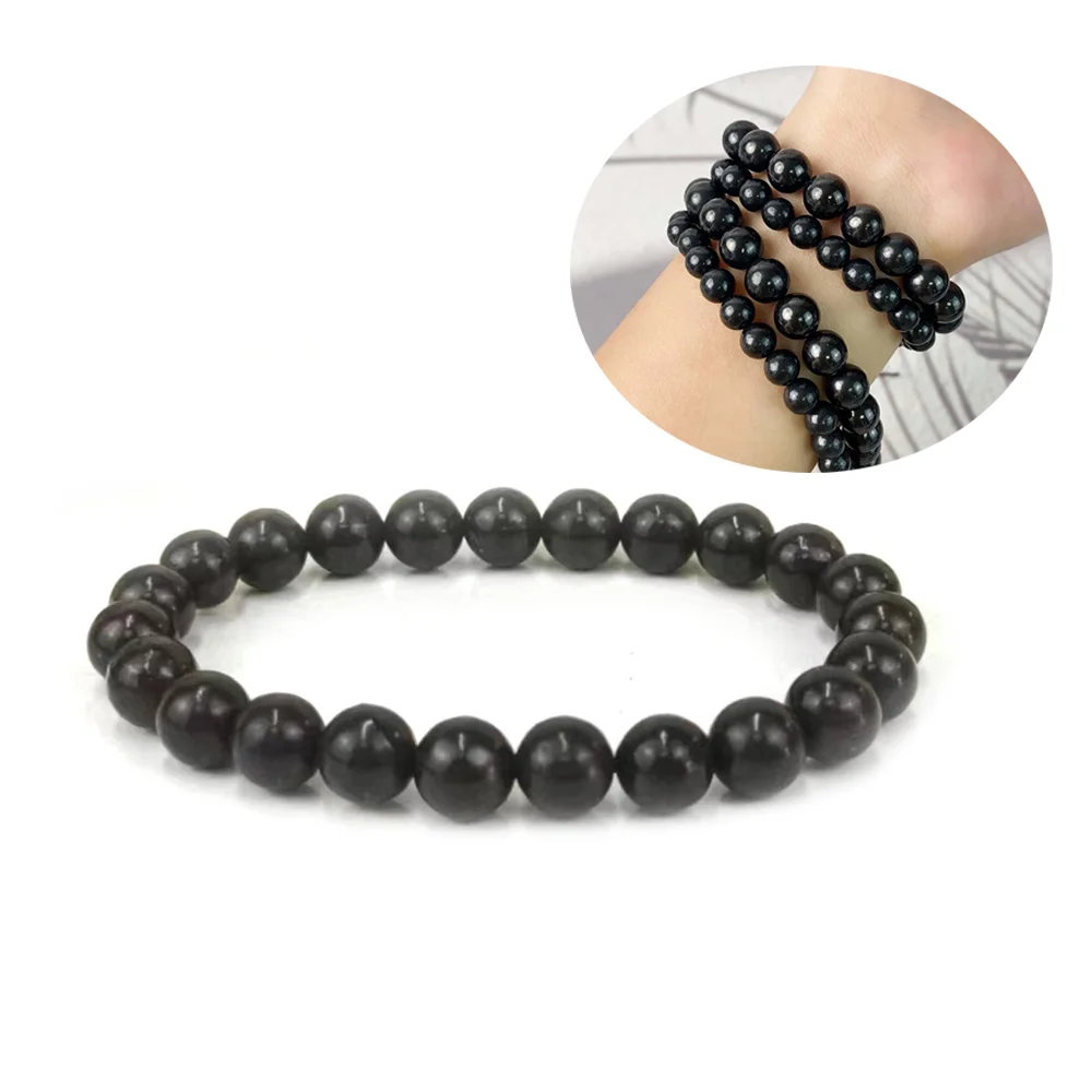 6mm 8mm Black Russia Shungite Bracelet Beads Natural Crystal Schungite E... - $7.93+