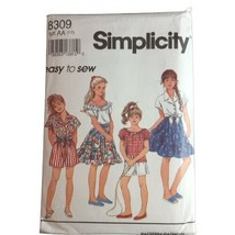 Simplicity 8309 Pattern Girls Shorts Skirt Top Shirt Ruffle Pull-On 7-10 Cut - £2.53 GBP