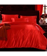 Red Scarlet Luxury Silk Bedding Set. Include Silk Duvet Cover, Silk Pill... - £63.23 GBP