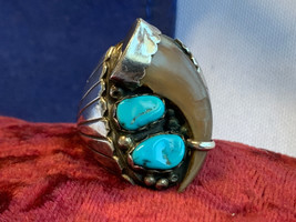 Sterling Silver Ring 16.77g Fine Jewelry Size 10.75 Turquoise Stones Drink Horn - £110.75 GBP