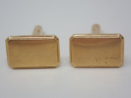 Cuff Links Krementz Simple Gold Colored Ridged Rectangular Vintage Set - £9.07 GBP