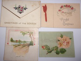 Vintage Four Tiny Christmas Greeting Cards 1920s - £3.97 GBP