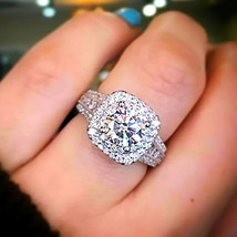 Classy Ring Square Halo Design Paved Full Shiny Zircon Silver Tone Ring Size 8.5 - $29.40