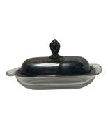 Vintage Duncan &amp; Miller TEAR DROP CRYSTAL BUTTER DISH W/SILVER PLATED LID - $37.20 CAD