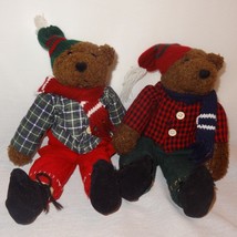 Pair (2) Brown Teddy Bears Dressed Plush Stuffed Animal 7&quot; - £27.42 GBP