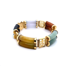 Vintage Carved Multi Color Jade Five Link and 14K Yellow Gold Bracelet - £3,023.63 GBP