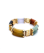 Vintage Carved Multi Color Jade Five Link and 14K Yellow Gold Bracelet - £3,047.03 GBP