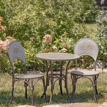 Zaer Ltd. Set of 3 Round Top Metal Bistro Set (1 Table and 2 Chairs) (Galvanized - £402.62 GBP