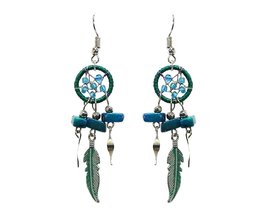 Mini Dream Catcher Long Chip Stone Colored Metal Feather Charm Dangle Earrings - - £7.87 GBP+