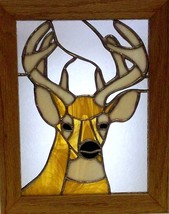 Whitetail Buck Deer Stained Glass Panel Framed - £197.51 GBP