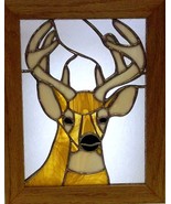 Whitetail Buck Deer Stained Glass Panel Framed - £196.58 GBP