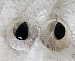 Black &amp; Silver Fashion Earrings   Hook Type   Dangle 2&quot; (2 3/4&quot; Total Dr... - $10.50