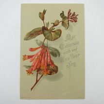 Victorian Christmas Card Raphael Tuck &amp; Sons Pink Honeysuckle Flowers An... - £4.70 GBP