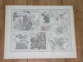 1904 Antique Map Of Sydney Perth Brisbane Hobart Wellington Auckland Adelaide - £23.98 GBP